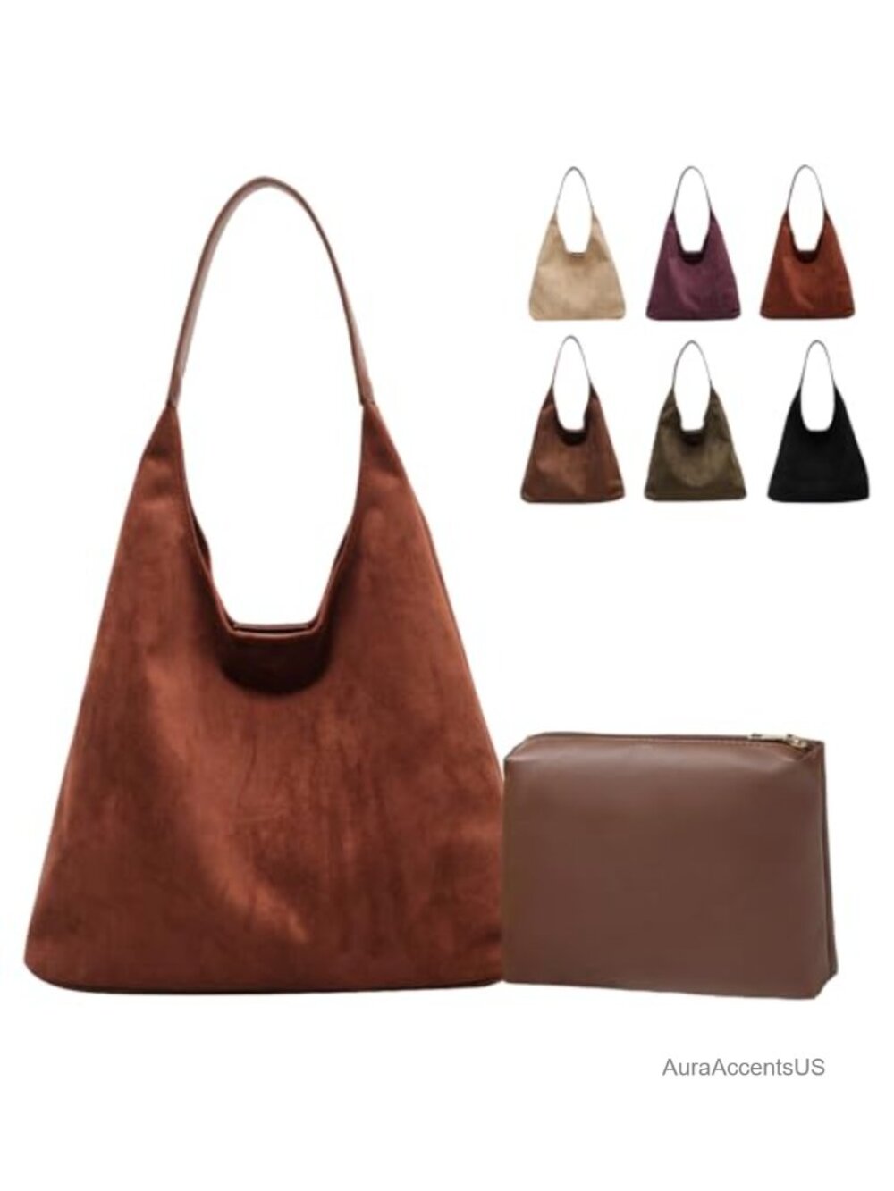 Faux Suede Tote Bag for Women, Slouchy Hobo Shoulder Purse, Roomy Retro Handbag